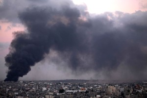 Smoke trails over Gaza city